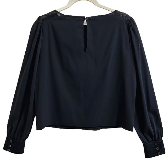 Alice + Olivia Silk Lace Detail Blouse Black S Designer Luxury Top - Picture 7 of 8